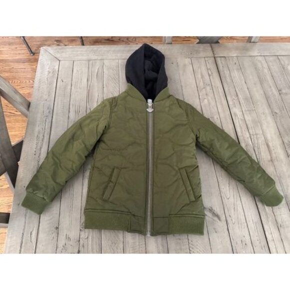 Appaman Boys Size 7 Coat Jacket Full Zip Long Sleeve Hooded Puffer Black Green - Picture 3 of 4